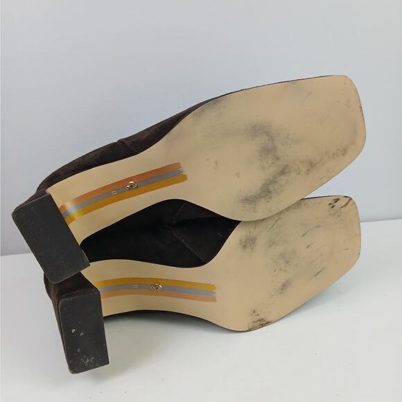 Sam Edelman SZ 11/42 Irie Calfskin Suede Square Toe Boots In Chocolate Brown - Picture 7 of 11